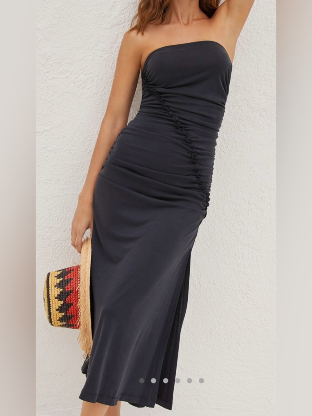 Anthropologie Strapless Ruched Midi Dress - Black